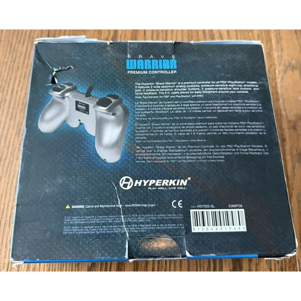 Hyperkin Brave Warrior Premium Controller for Playstation 2 Silver‎ M07303 New